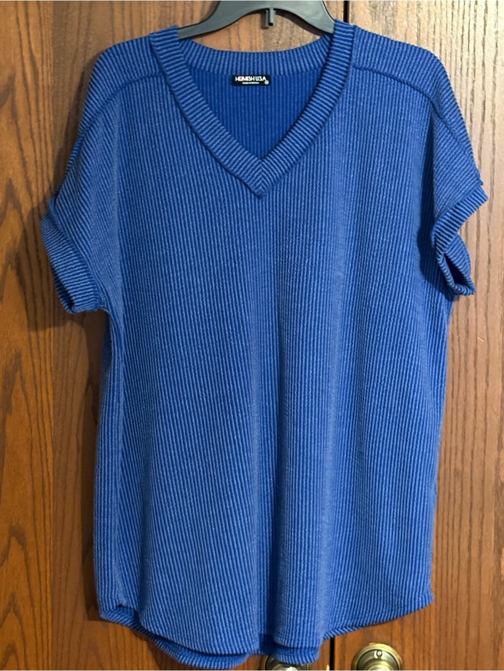 HEIMISH USA Royal Blue Ribbed V-Neck Short Sleeve Top 3X
